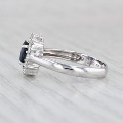 1.30ctw Blue Sapphire Diamond Halo Ring 18k White Gold Size 7.25 Engagement
