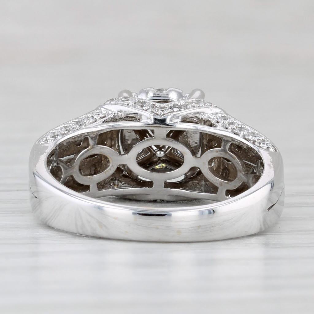Taglio rotondo Anello di fidanzamento con diamante da 1,30 ct. in oro bianco 14 carati, misura 7,5, fascia da cattedrale in vendita