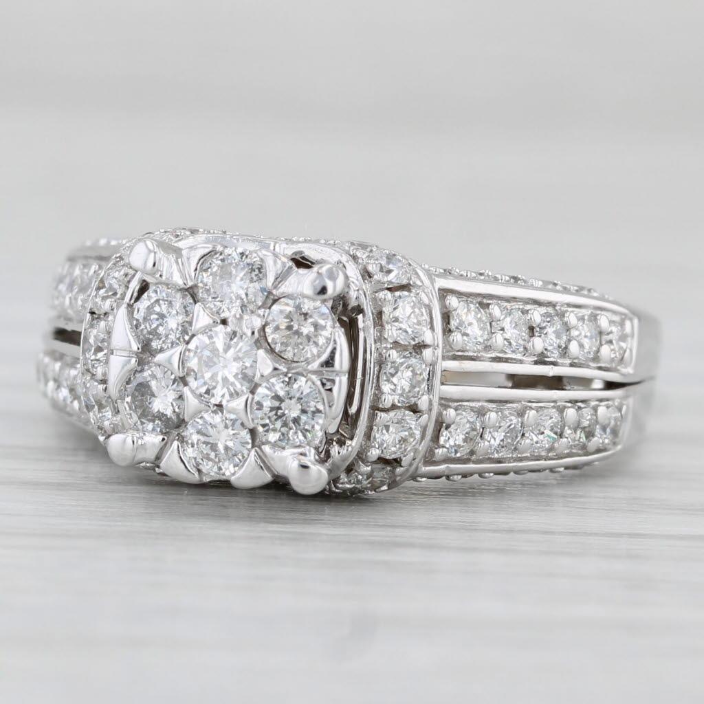 da uomo o donna Anello di fidanzamento con diamante da 1,30 ct. in oro bianco 14 carati, misura 7,5, fascia da cattedrale in vendita