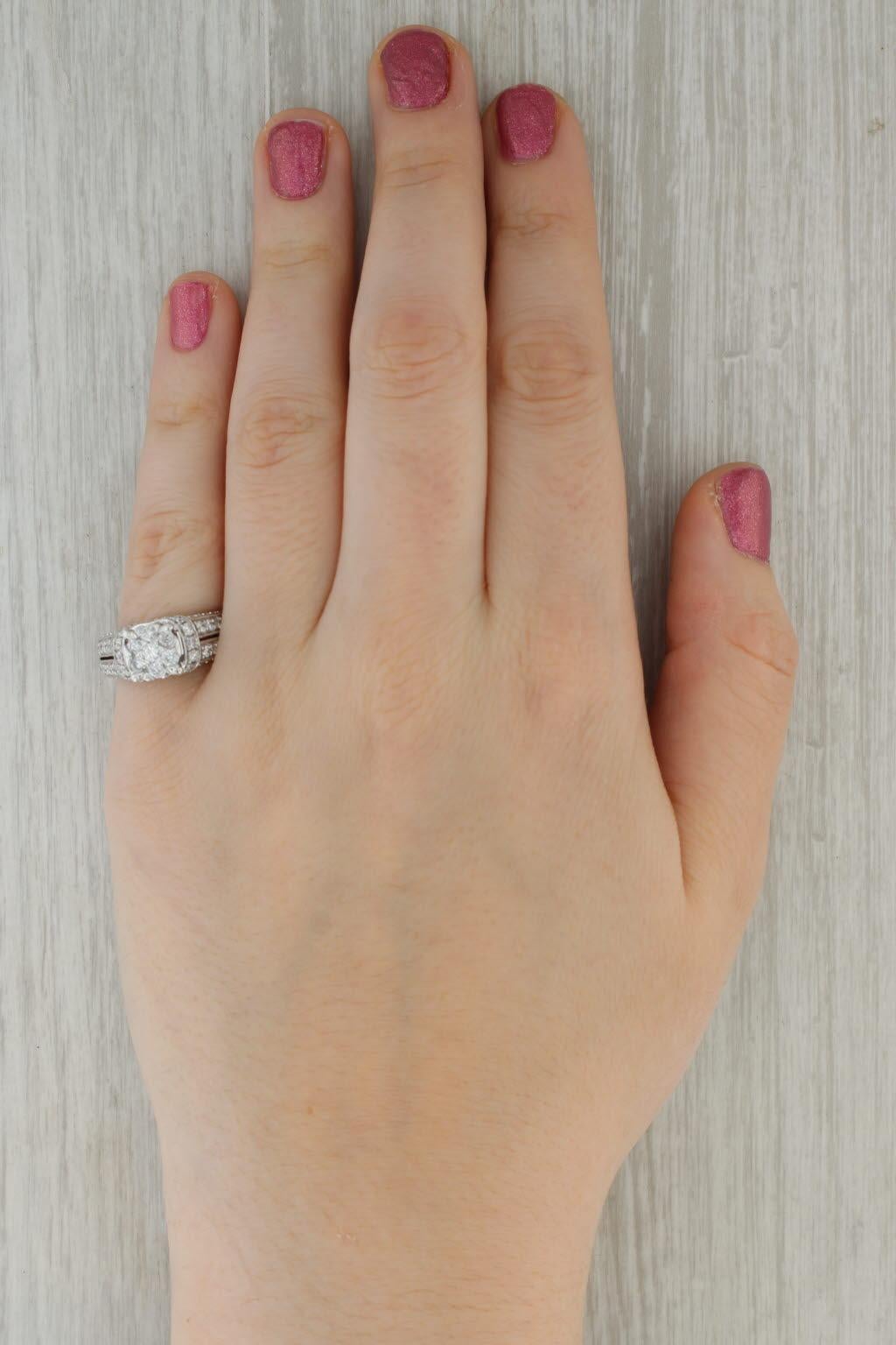 Anello di fidanzamento con diamante da 1,30 ct. in oro bianco 14 carati, misura 7,5, fascia da cattedrale in vendita 4
