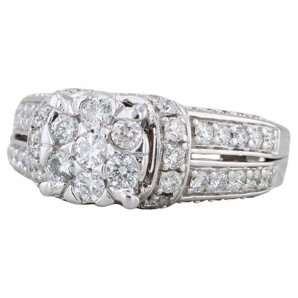 1.30ctw Diamond Engagement Ring 14k White Gold Size 7.5 Cathedral Band
