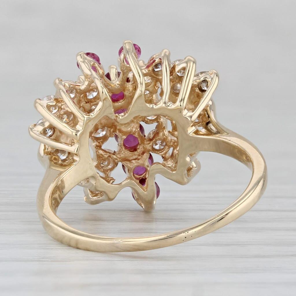 Taille ronde 1.30ctw Diamond Ruby Cluster Butterfly Ring 14k Yellow Gold Size 7.5 Cocktail en vente