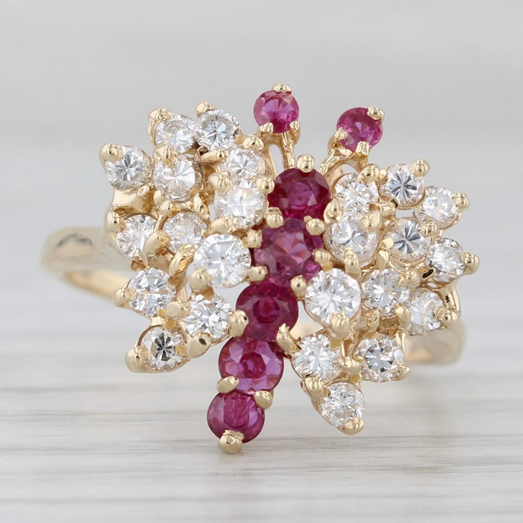 1.30ctw Diamond Ruby Cluster Butterfly Ring 14k Yellow Gold Size 7.5 Cocktail Bon état - En vente à McLeansville, NC