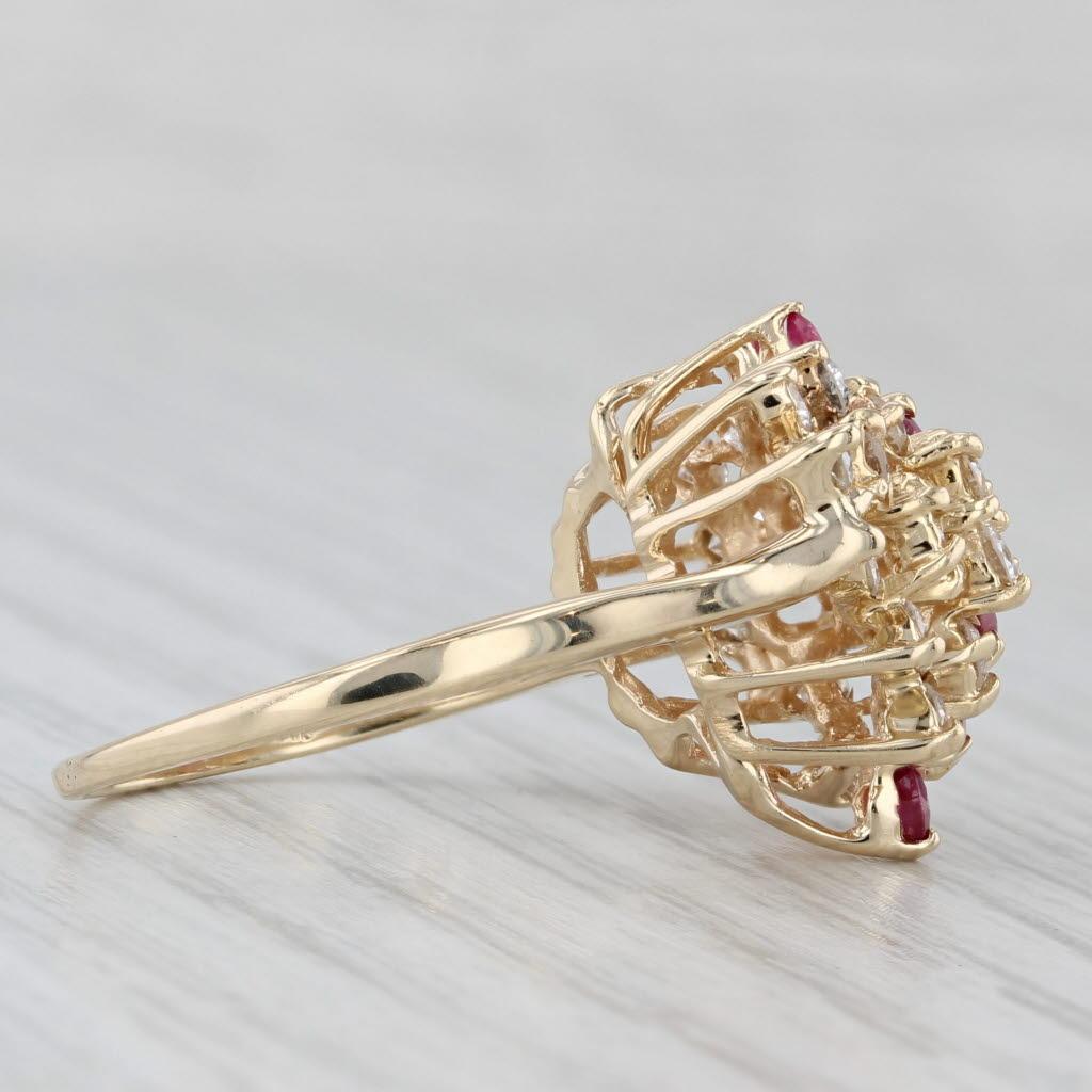 1.30ctw Diamond Ruby Cluster Butterfly Ring 14k Yellow Gold Size 7.5 Cocktail Unisexe en vente