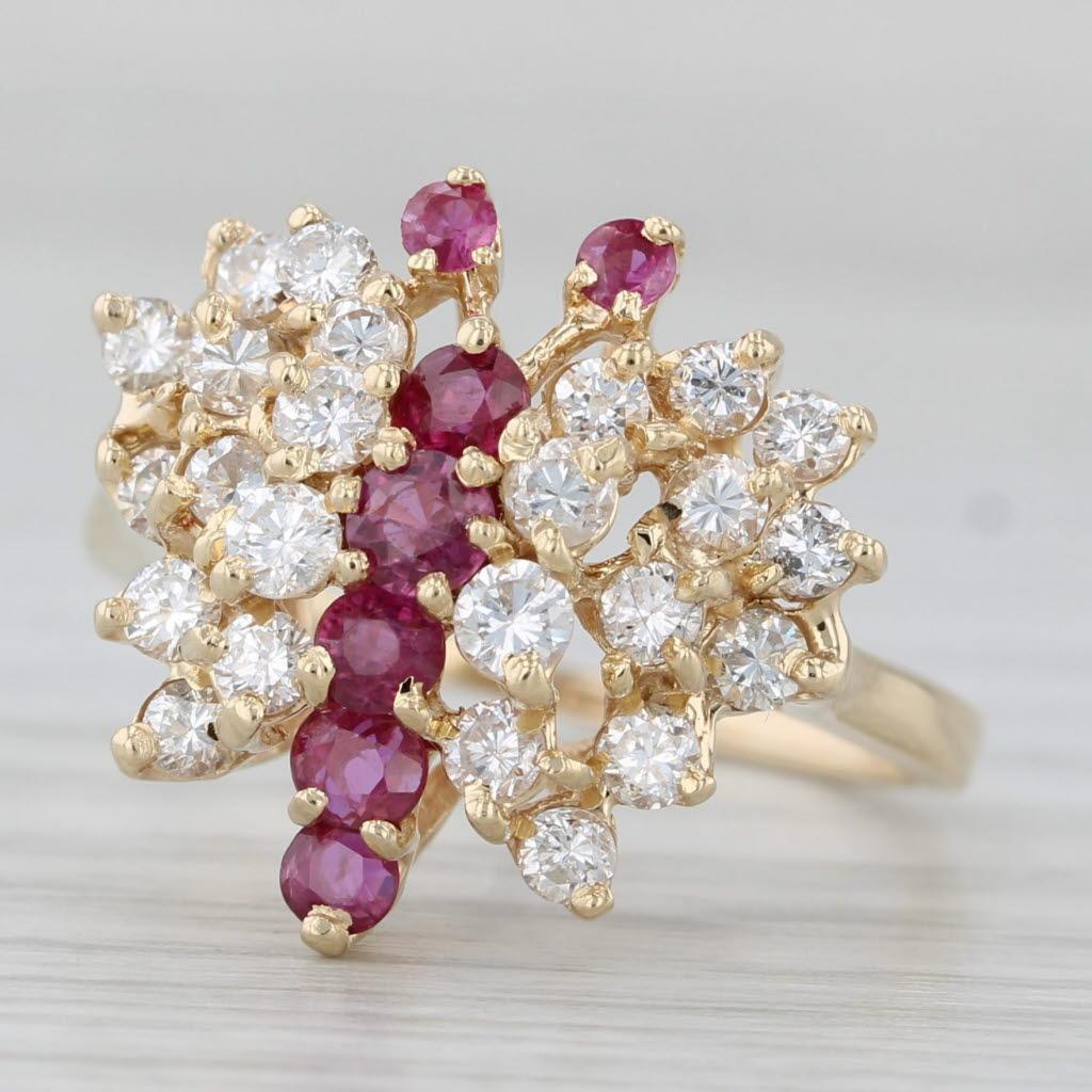 1.30ctw Diamond Ruby Cluster Butterfly Ring 14k Yellow Gold Size 7.5 Cocktail en vente 1