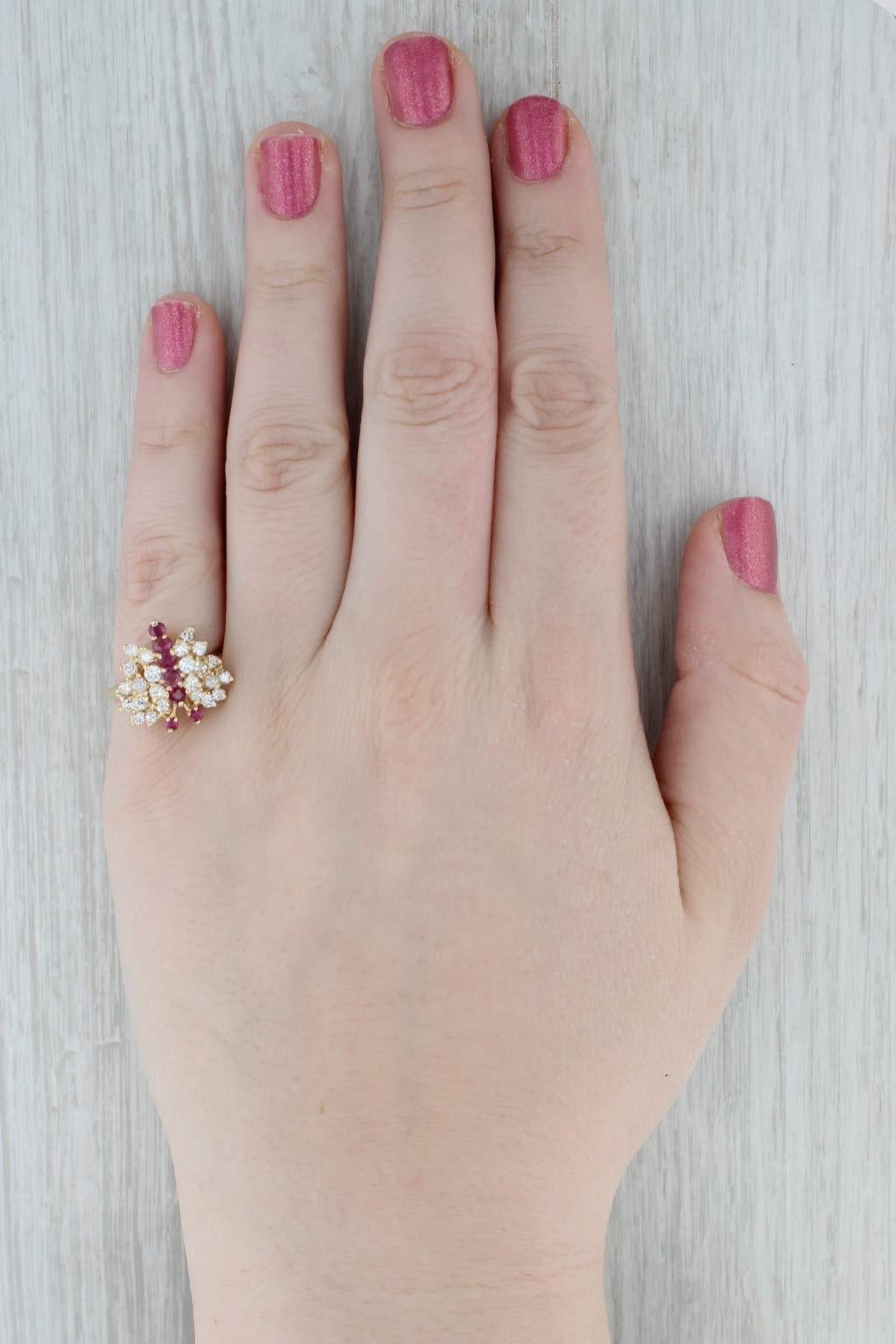 1.30ctw Diamond Ruby Cluster Butterfly Ring 14k Yellow Gold Size 7.5 Cocktail en vente 4