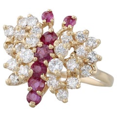 1,30 Karat Diamant Rubin Cluster Schmetterlingsring 14k Gelbgold Größe 7,5 Cocktail