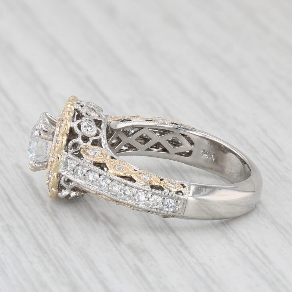 1.30ctw Round Diamond Halo Engagement Ring 14k White Yellow Gold Size 6 GIA In Good Condition For Sale In McLeansville, NC