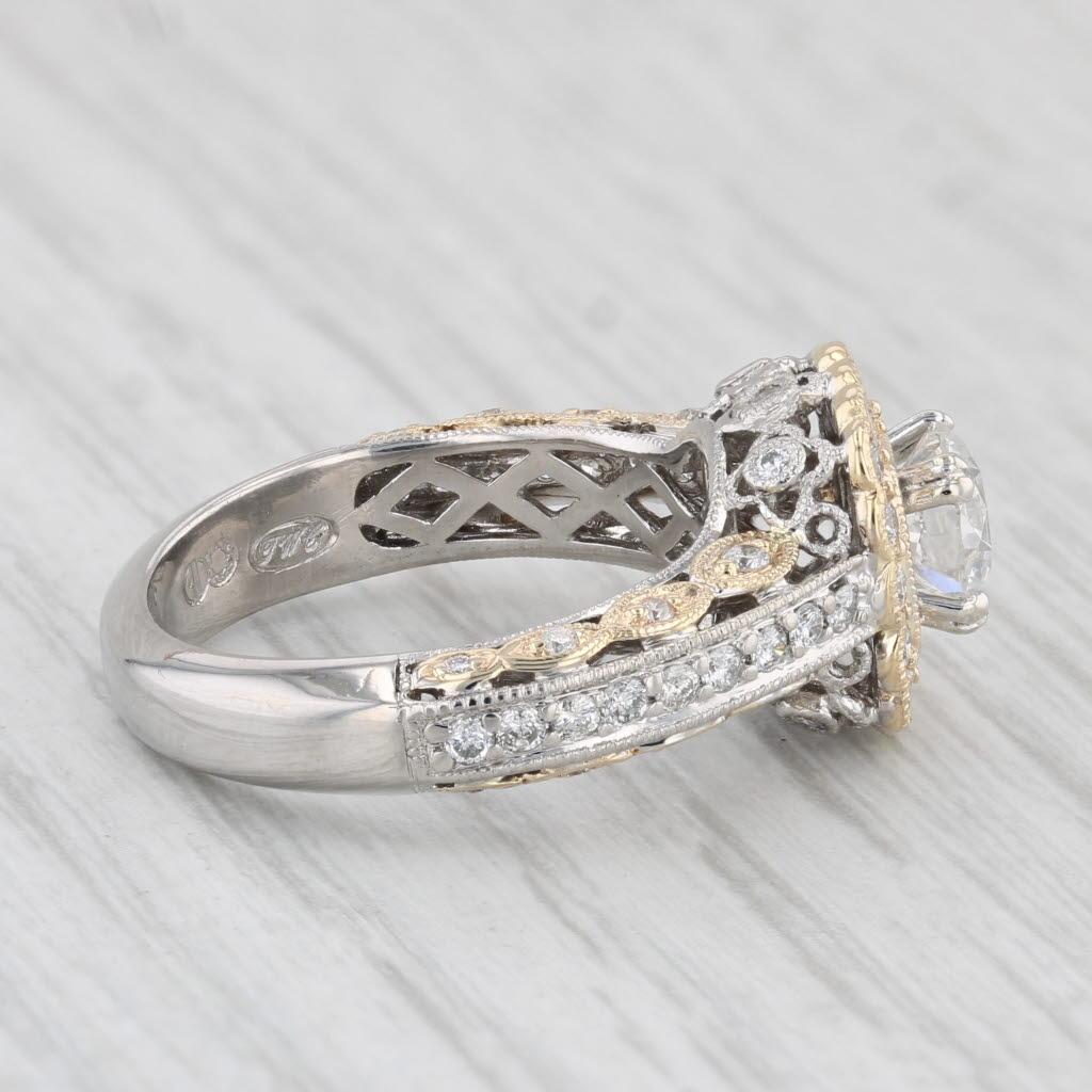 Women's 1.30ctw Round Diamond Halo Engagement Ring 14k White Yellow Gold Size 6 GIA For Sale