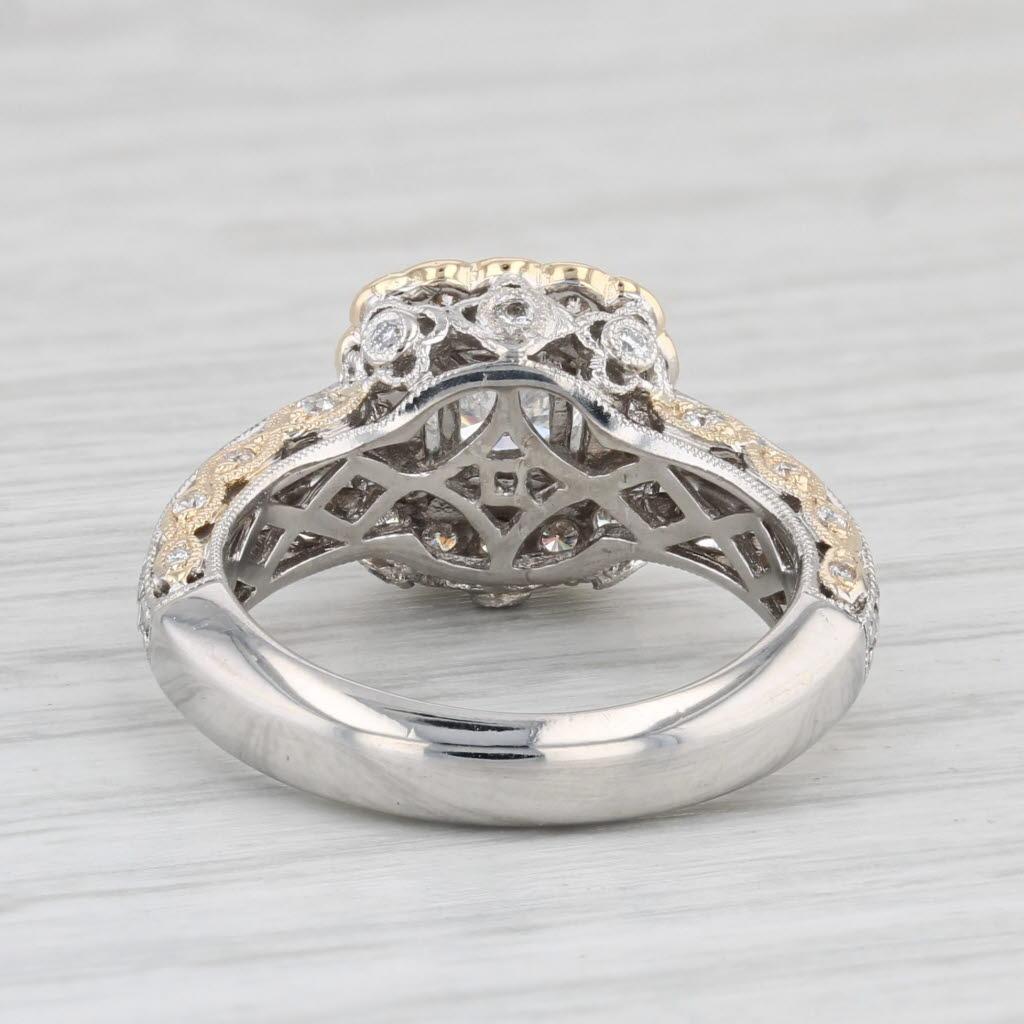 1.30ctw Round Diamond Halo Engagement Ring 14k White Yellow Gold Size 6 GIA For Sale 2