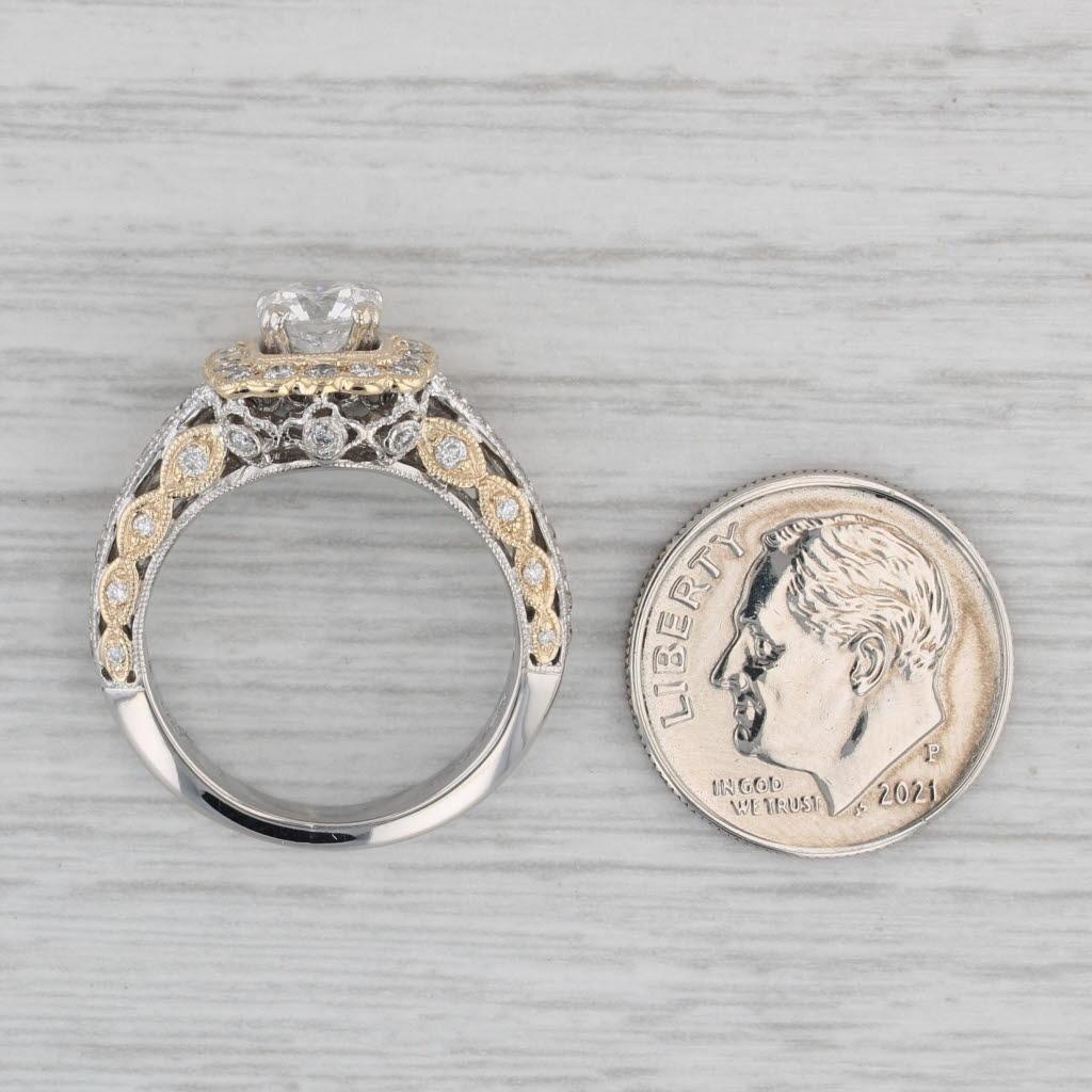 1.30ctw Round Diamond Halo Engagement Ring 14k White Yellow Gold Size 6 GIA For Sale 4