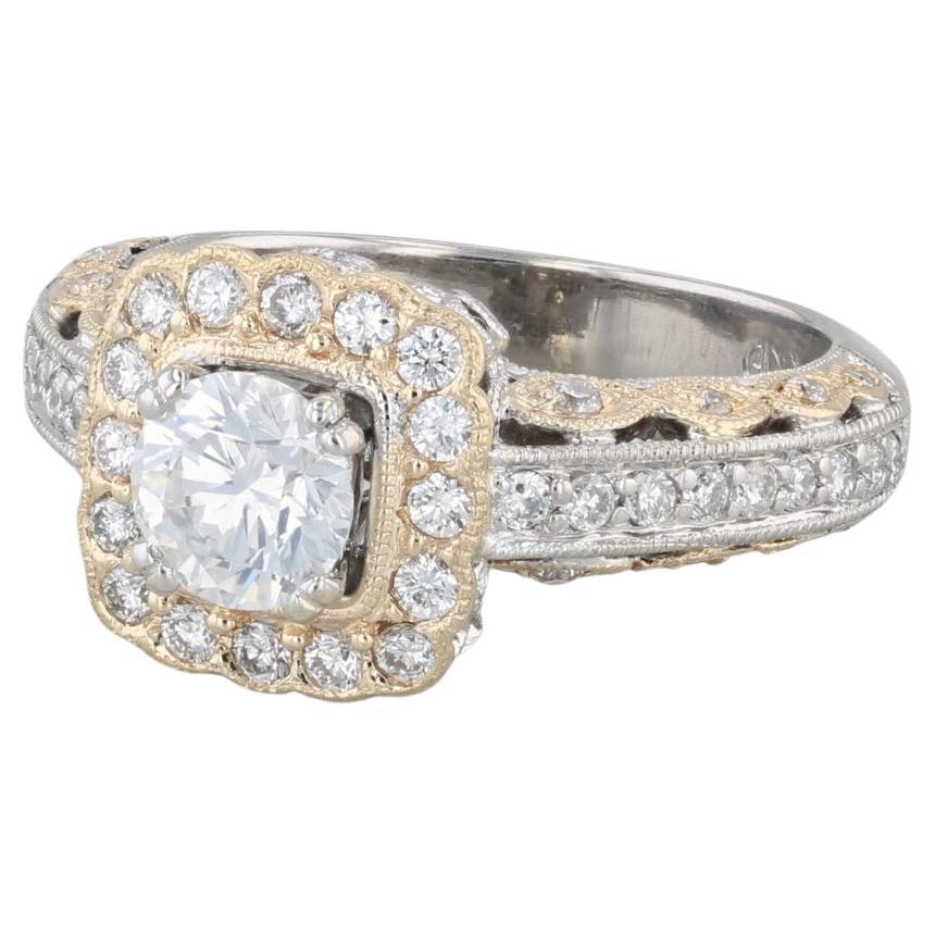 1,30ctw runder Diamant Halo Verlobungsring 14k Weiß-Gelbgold Größe 6 GIA