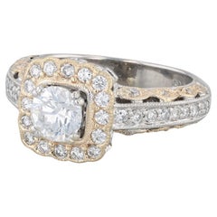 1,30ctw runder Diamant Halo Verlobungsring 14k Weiß-Gelbgold Größe 6 GIA