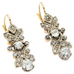 Orecchini con diamanti vintage taglio europeo e rosa da 1,30ctw in oro giallo