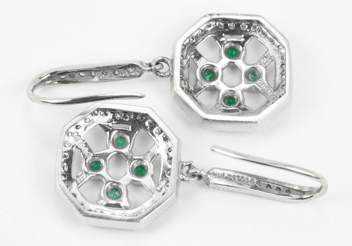 Women's 1.30tcw 14K Colombian Emerald & Diamond Dangle Earrings May Birthstone French For Sale