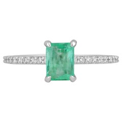 1,30 tcw 14K kolumbianischen Smaragd-Smaragd-Schliff & Diamant-Schaft Gold Verlobungsring