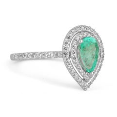 1.30tcw 14K Colombian Emerald-Pear Cut & Diamond Double Halo Engagement Ring