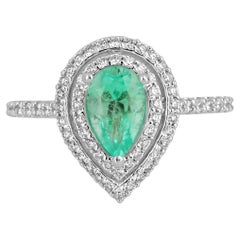 1.30tcw 14K Colombian Emerald-Pear Cut & Diamond Double Halo Engagement Ring