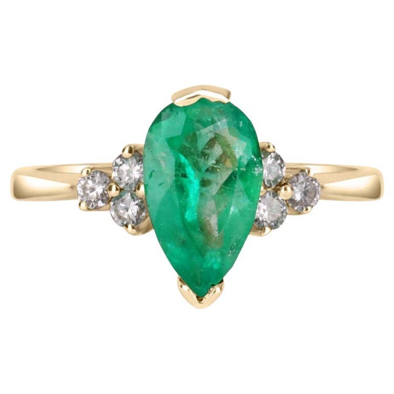 1.30tcw 14K Colombian Emerald-Pear Cut and Diamond Gold Engagement Ring ...