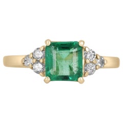 1.30tcw 14K Natural Emerald-Asscher Cut & Diamond Cluster Accent Gold Ring
