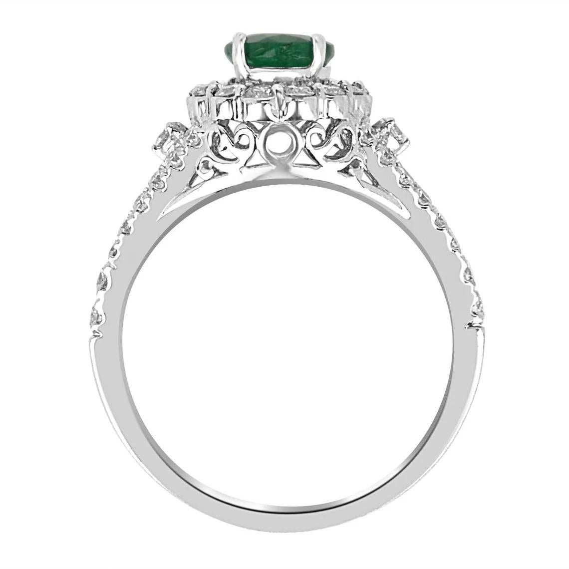 Modern 1.30tcw 14K Natural Emerald-Oval Cut & Diamond Halo Engagement-Statement Ring For Sale