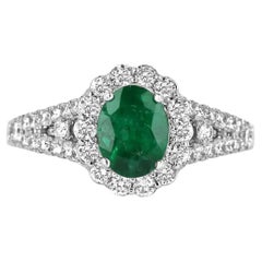 1,30tcw 14K natürlicher Smaragd-Ovalschliff & Diamant Halo Verlobungsring mit Halo