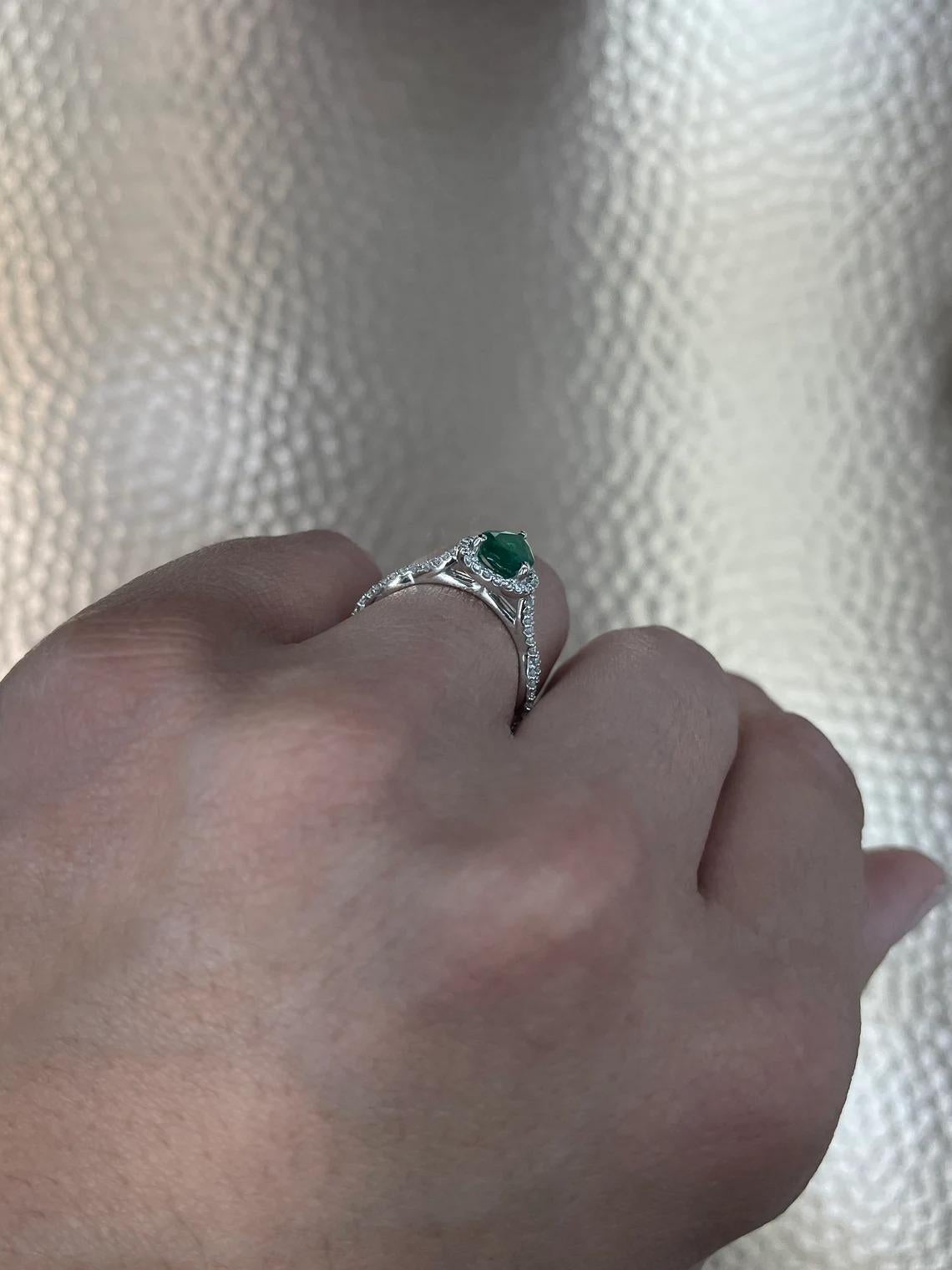 Women's 1.30tcw 14K Natural Emerald-Pear Cut & Diamond Halo Accent Engagement Ring For Sale