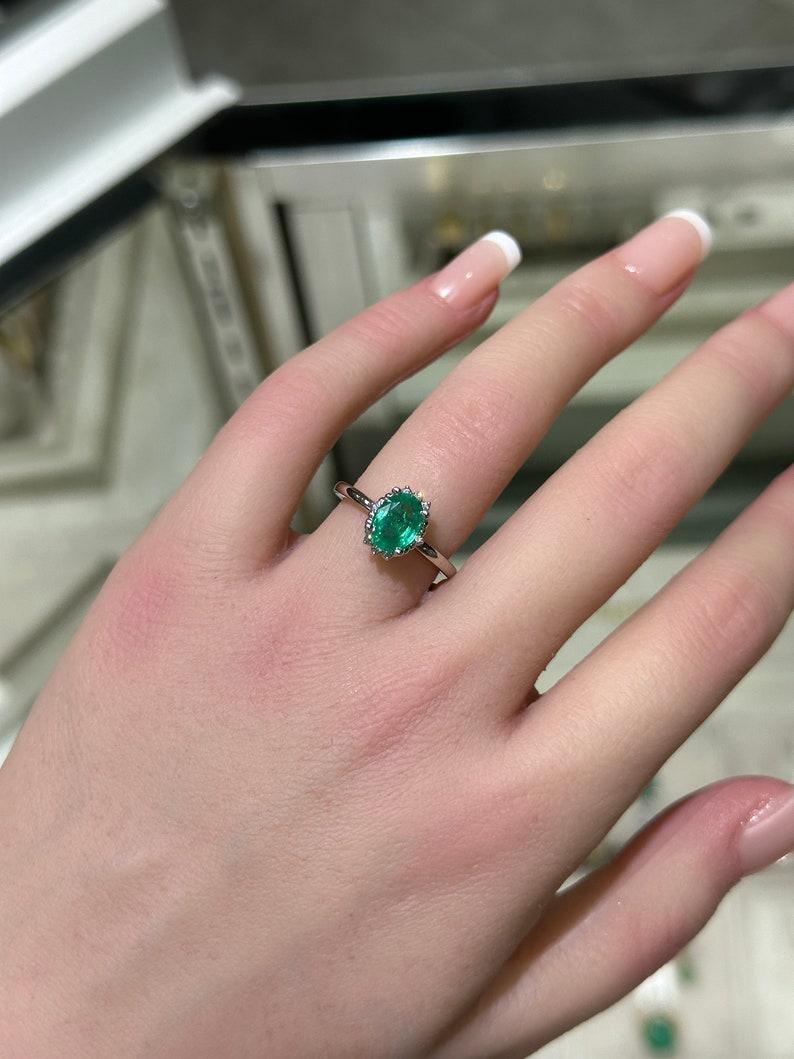 Oval Cut 1.30tcw 14K Natural Oval Emerald & Diamond Accent Ring For Sale