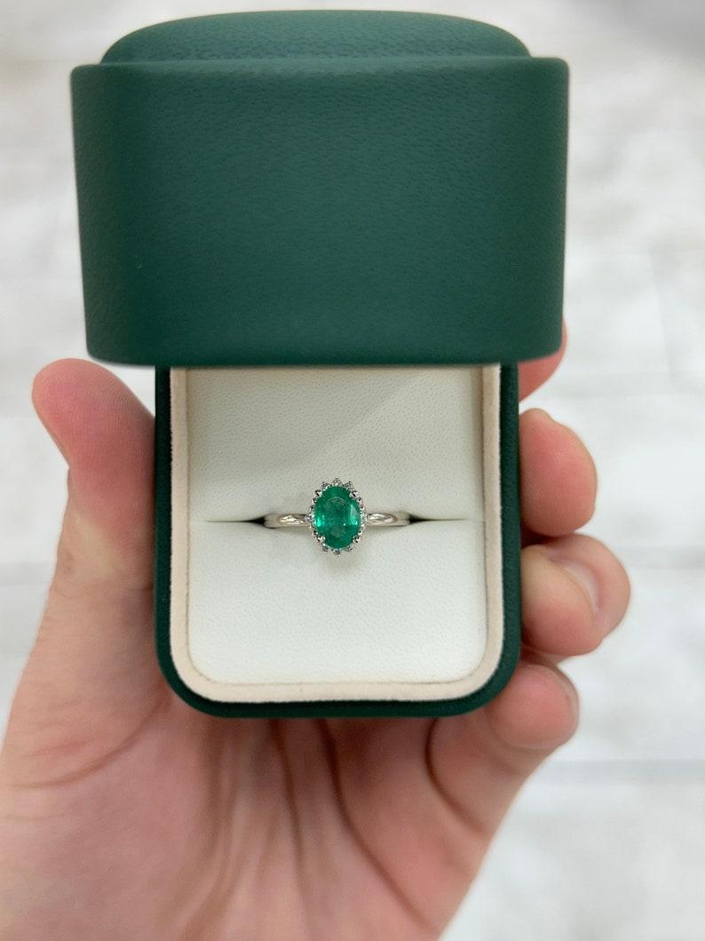 Women's 1.30tcw 14K Natural Oval Emerald & Diamond Accent Ring For Sale