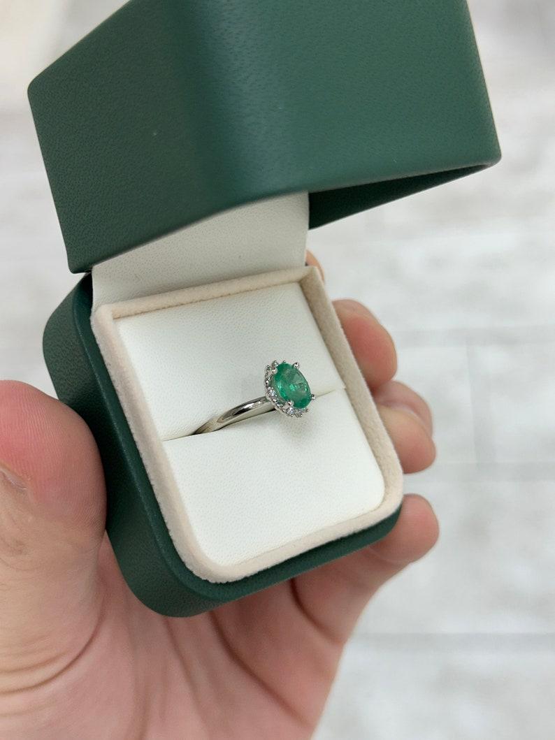 1.30tcw 14K Natural Oval Emerald & Diamond Accent Ring For Sale 1