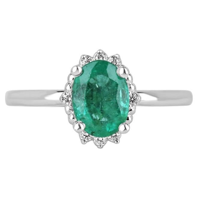 1.30tcw 14K Natural Oval Emerald & Diamond Accent Ring