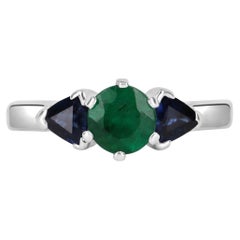 1.30tcw 14K Three Stone Natural Emerald & Blue Sapphire Gold Statement Ring