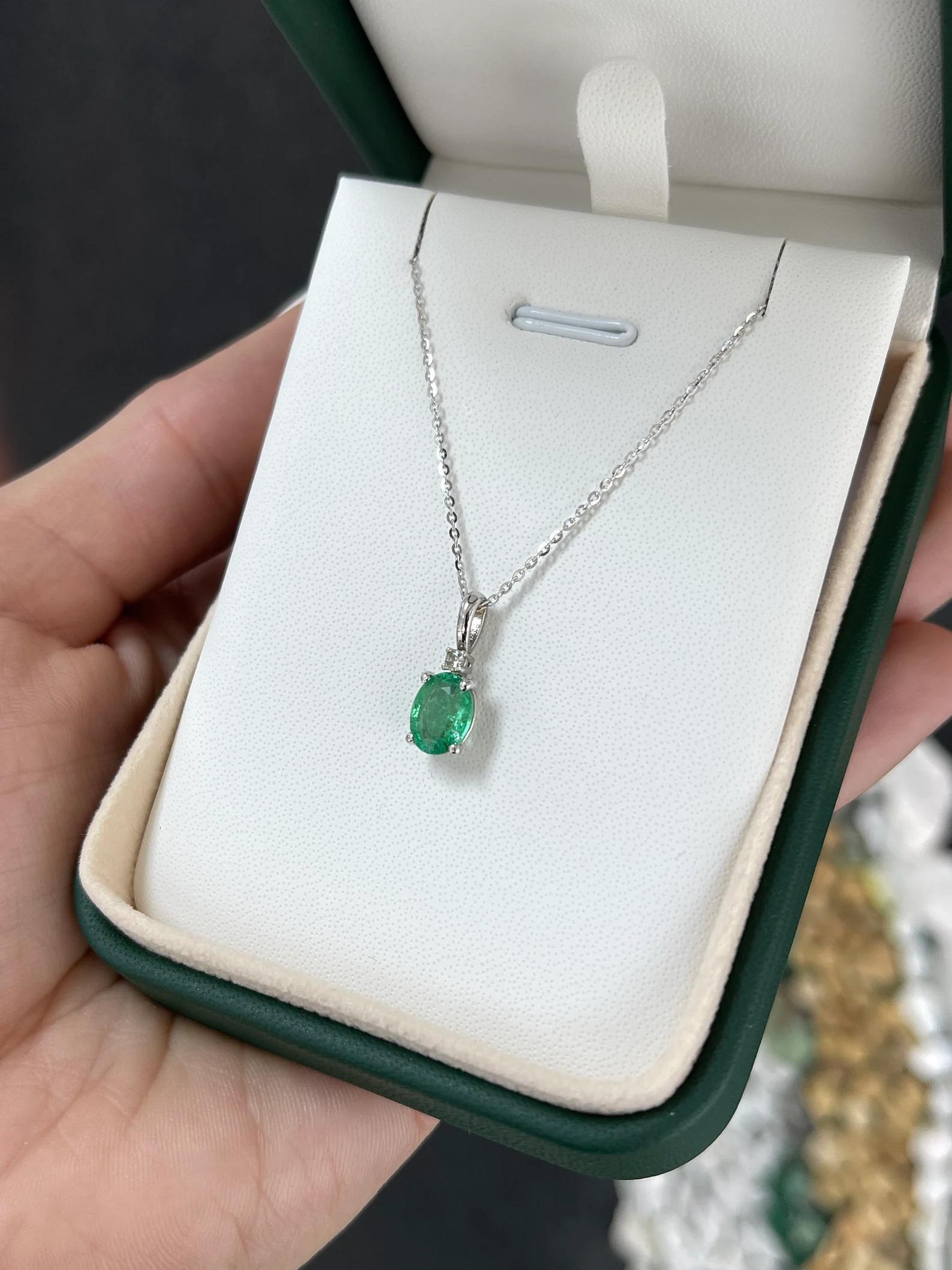1.30tcw Natural Emerald-Oval Cut & Diamond Accent White Gold Pendant 14K In New Condition For Sale In Jupiter, FL