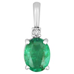 1.30tcw Natural Emerald-Oval Cut & Diamond Accent White Gold Pendant 14K