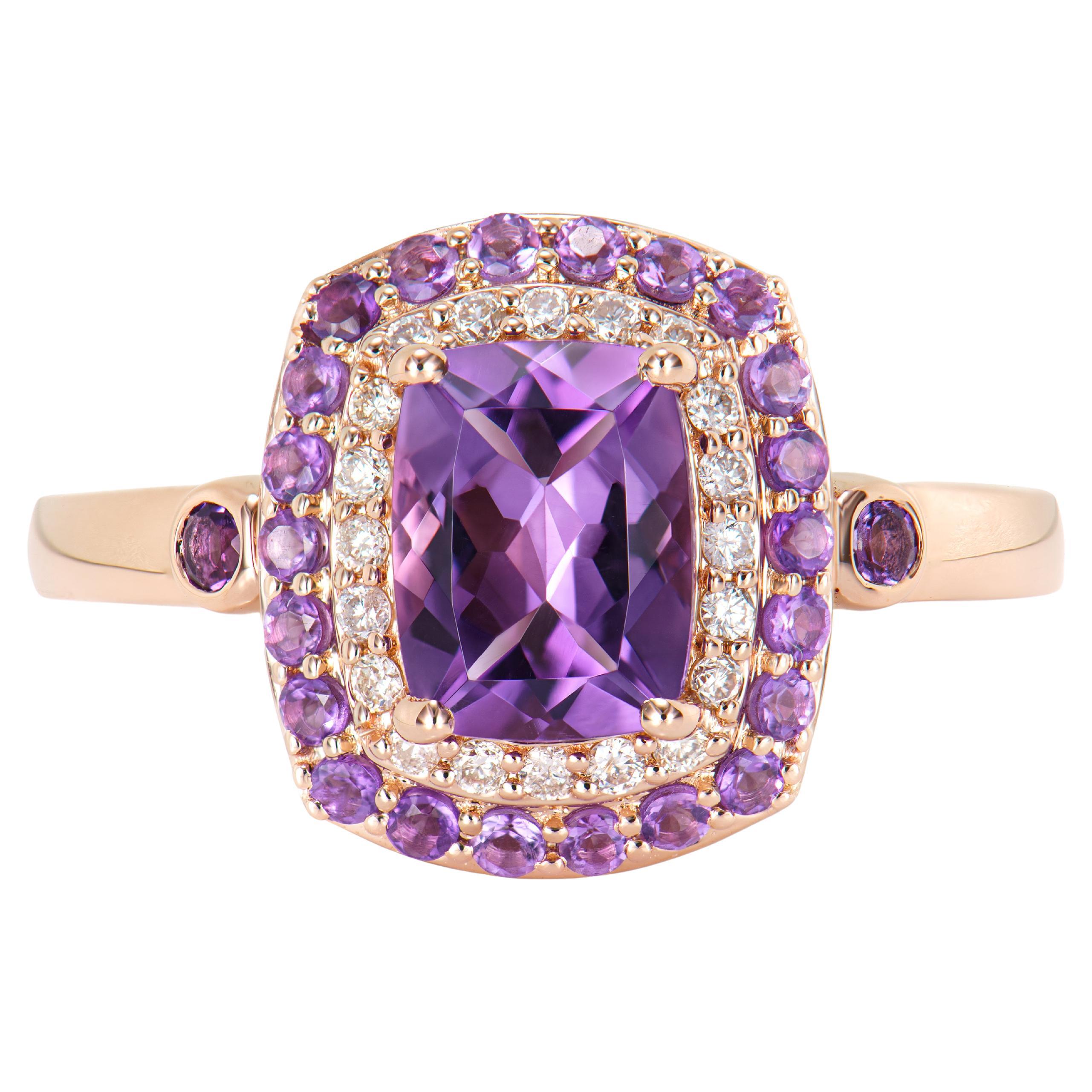 1.31 Carat Amethyst Fancy Ring in 14Karat Rose Gold with White Diamond.   For Sale