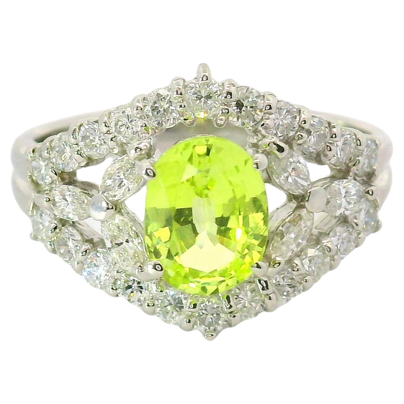 1.31 Carat Chrysoberyl Diamond Platinum Ring For Sale