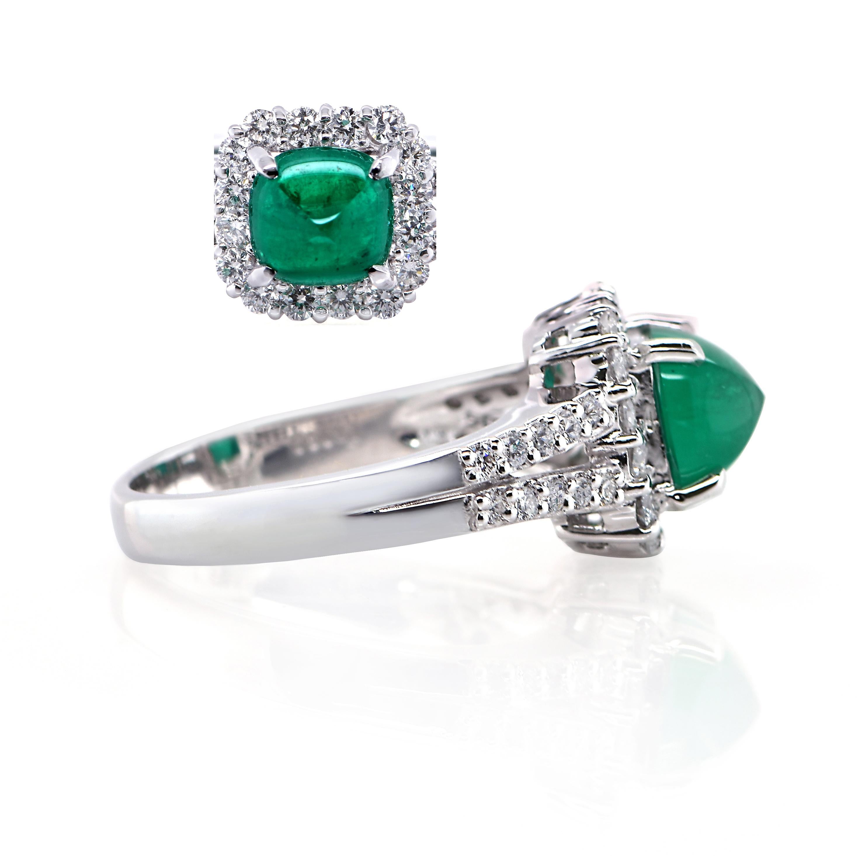 Women's 1.31 Carat Colombian Emerald Sugar-Loaf and Diamond Ring Made in Platinum For Sale
