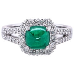 1.31 Carat Colombian Emerald Sugar-Loaf and Diamond Ring Made in Platinum