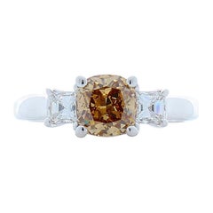 1.31 Carat Cushion Cut Fancy Orangy Brown Diamond Cocktail Ring in 18 Karat Gold