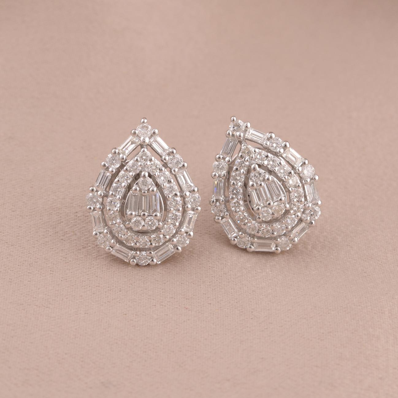 Moderno 1.31 Carat Diamond Double Halo Pear Shape Stud Earrings 14 Karat White Gold in vendita