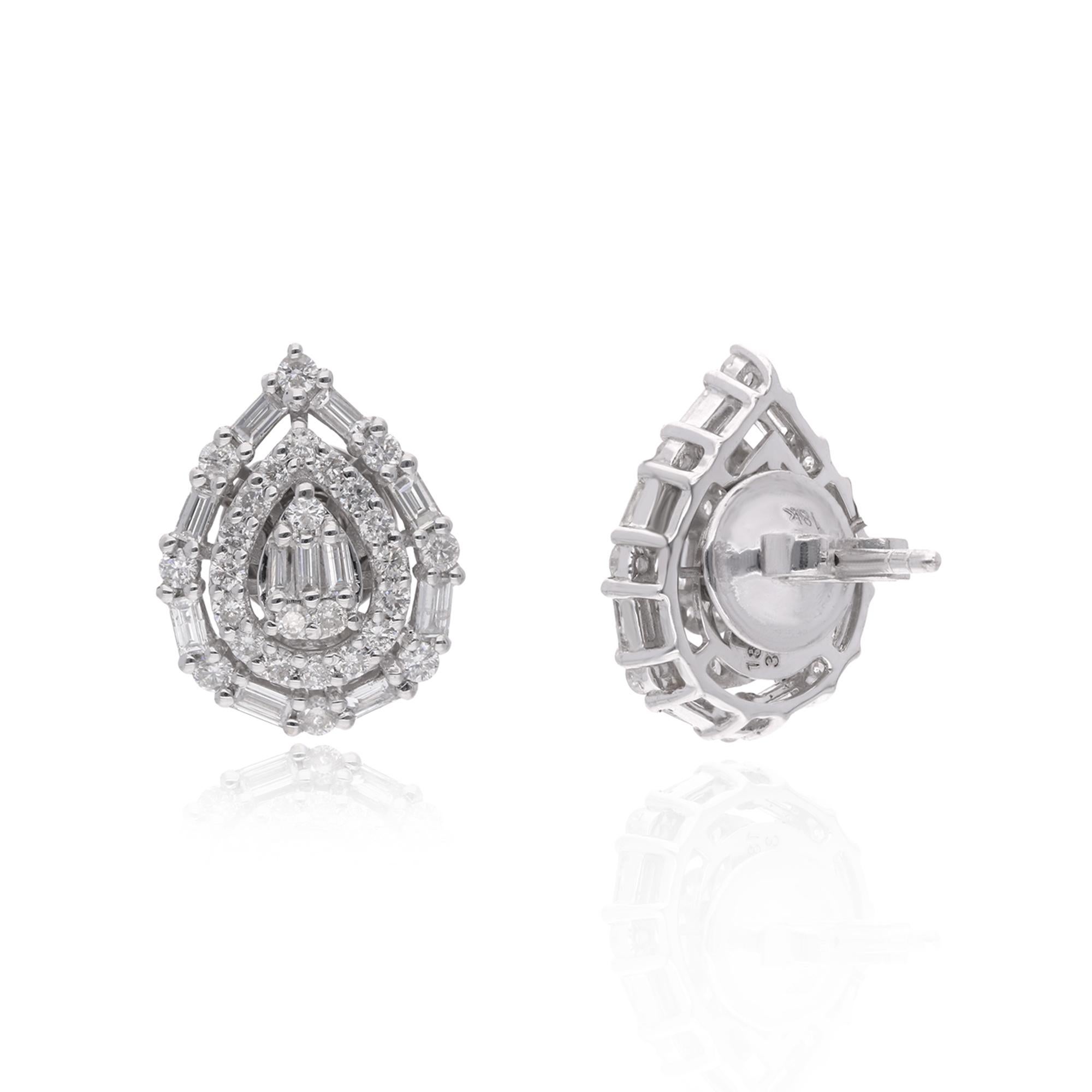 Taglio misto 1.31 Carat Diamond Double Halo Pear Shape Stud Earrings 18 Karat White Gold in vendita