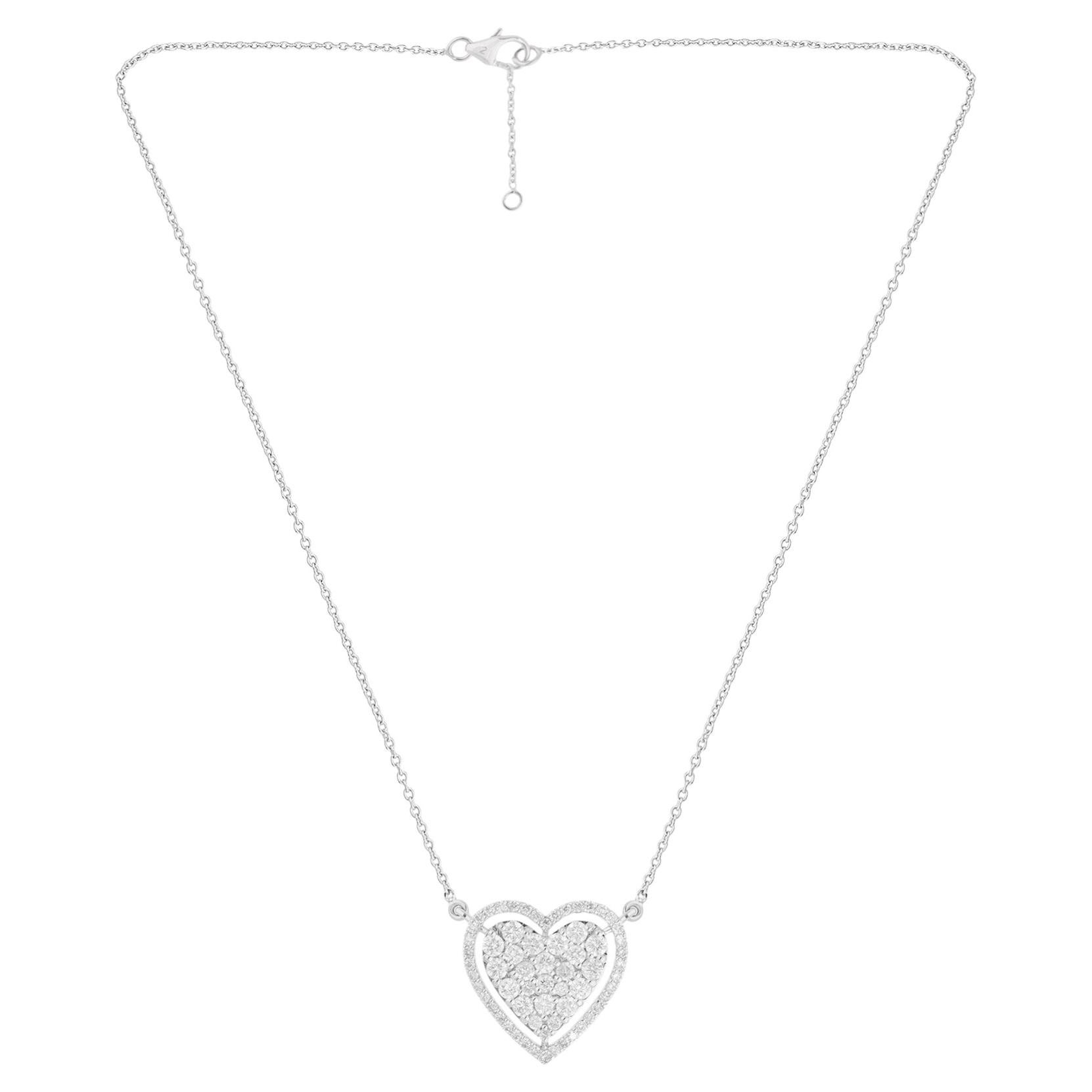 1.31 Carat Diamond Halo Cluster Heart Pendant Necklace 18 Karat White Gold