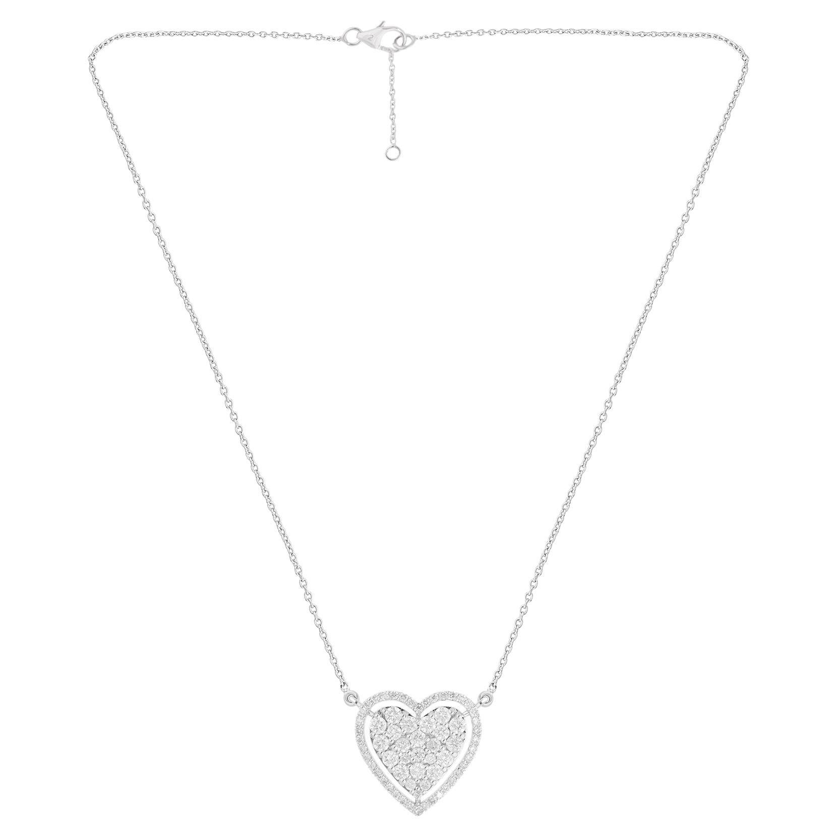 Collana con ciondolo a forma di cuore con diamante da 1,31 carati Oro bianco 18 carati Gioielli di pregio