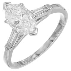 1.31 Carat Diamond Marquise Baguette Platinum Three Stone Engagement Ring