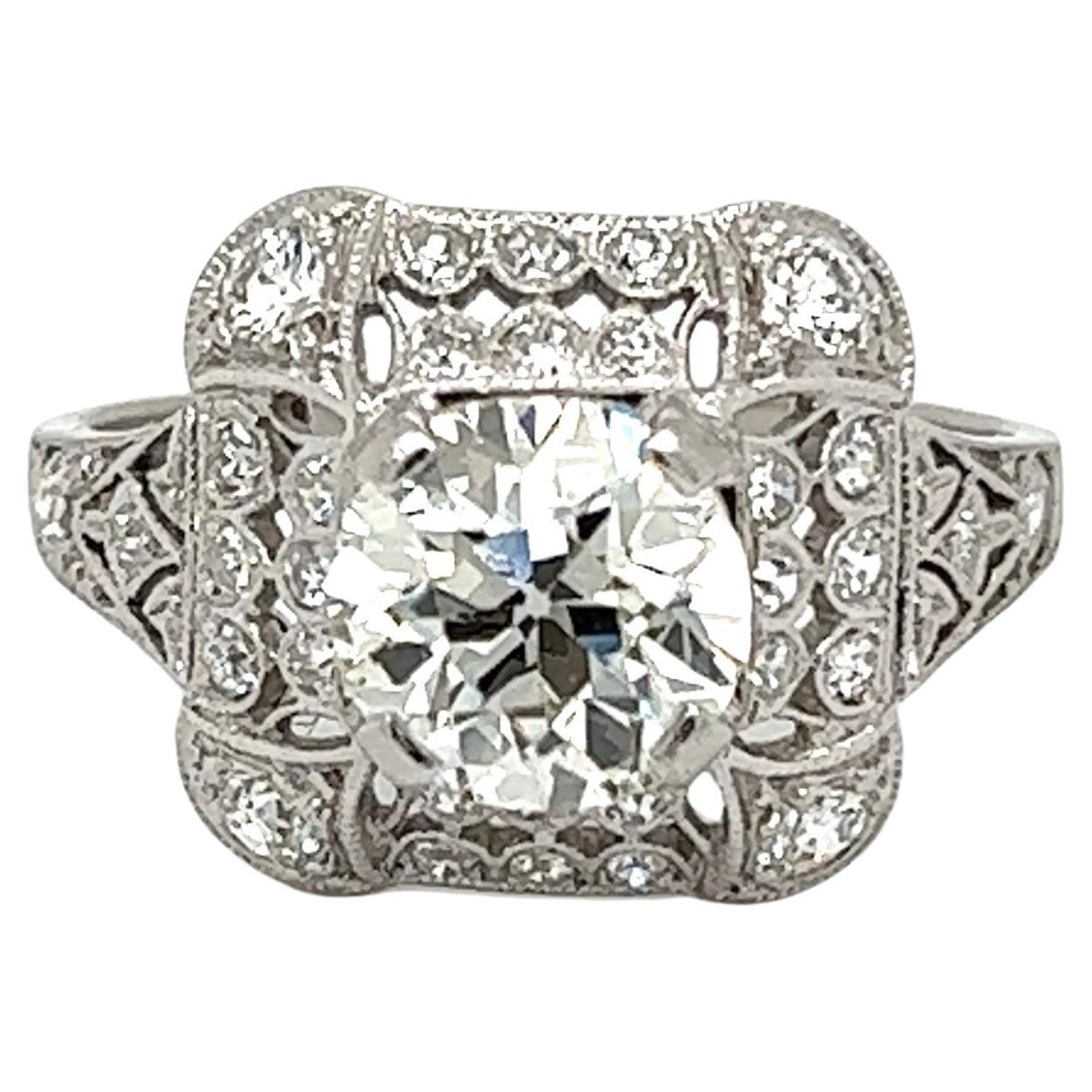1.31 Carat Diamond Solitaire Art Deco Platinum Ring Estate Fine Jewelry For Sale