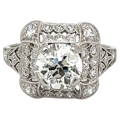 1.31 Carat Diamond Solitaire Art Deco Platinum Ring Estate Fine Jewelry