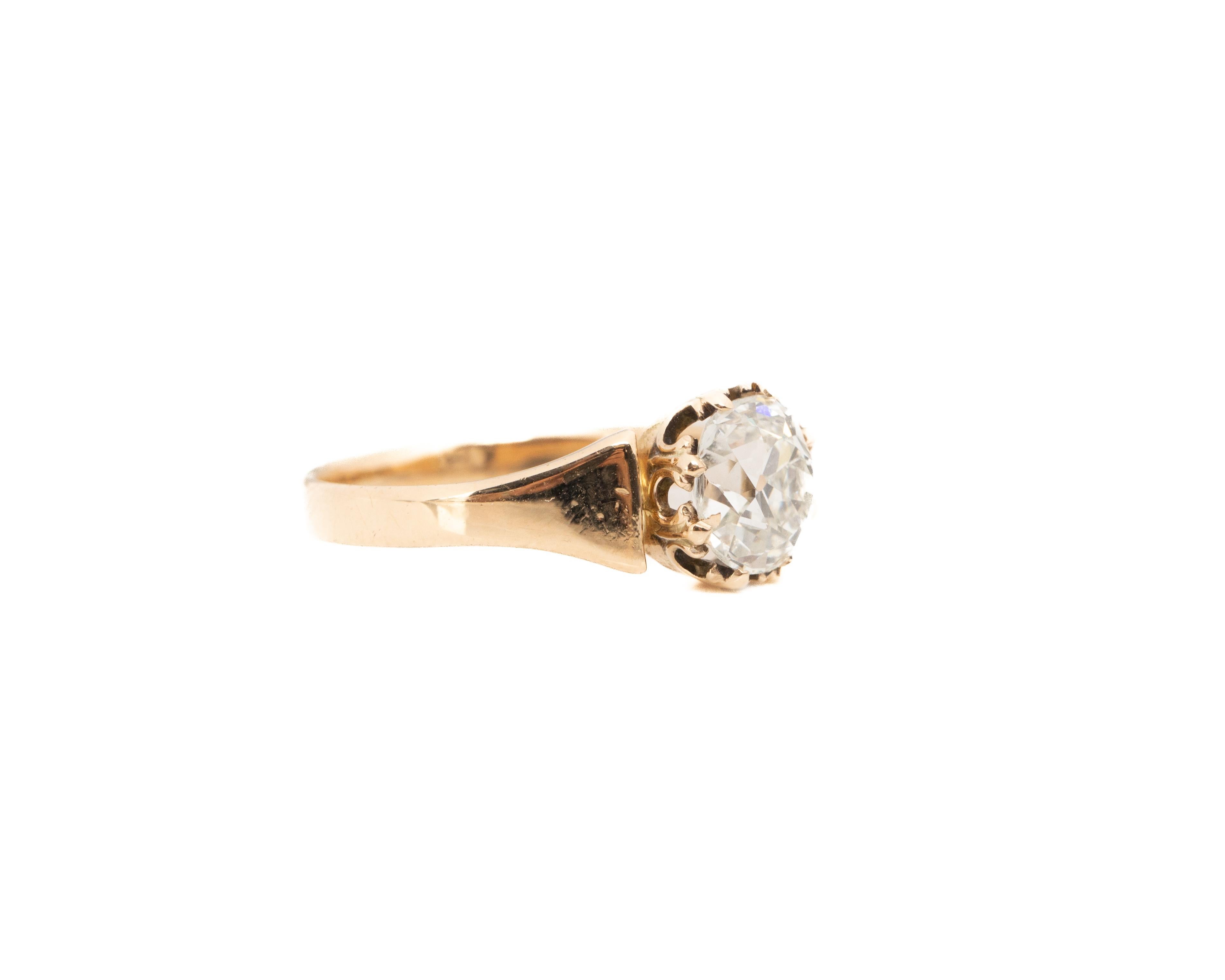 1.31 Carat Edwardian Diamond 18 Karat Yellow Gold Engagement Ring For Sale 2