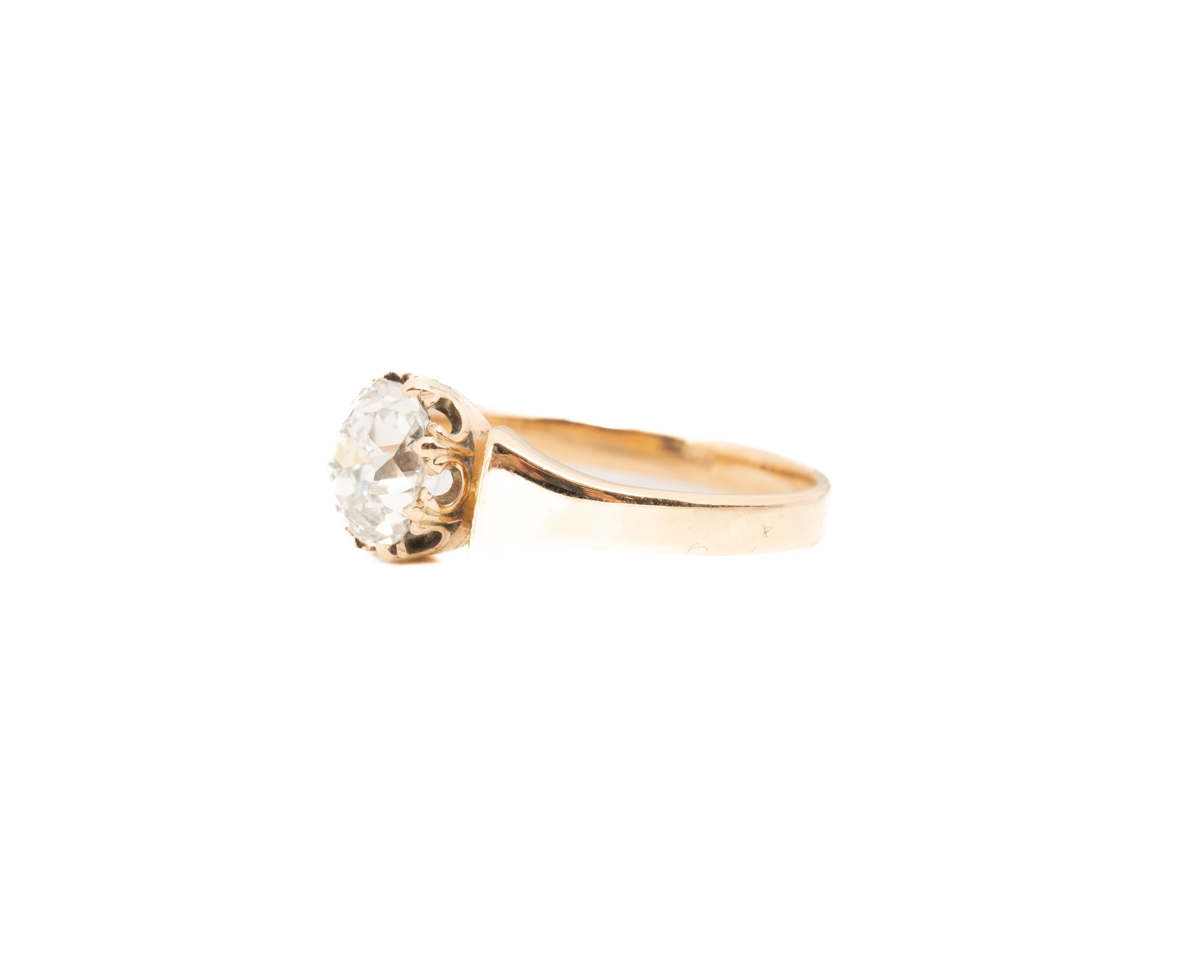 1.31 Carat Edwardian Diamond 18 Karat Yellow Gold Engagement Ring For Sale 3