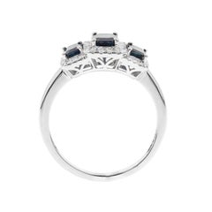 1.31 Carat Emerald-Cut Blue Sapphire with Diamond Accents 14K White Gold Ring