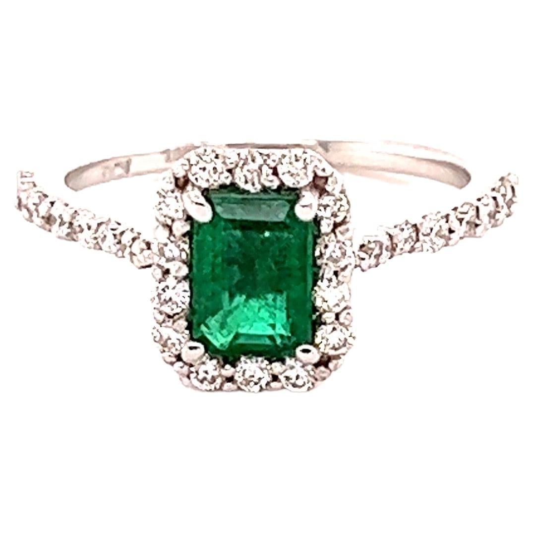 1.31 Carat Emerald Diamond White Gold Engagement Ring For Sale